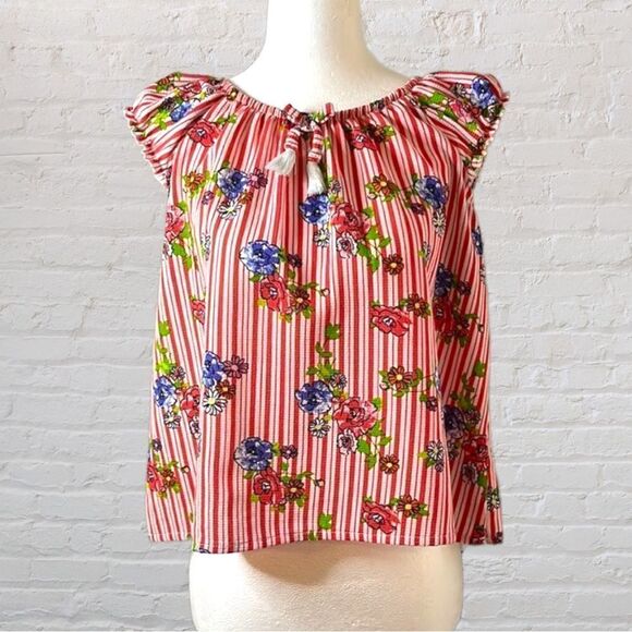 Wonder Nation red and white striped top elastic neck band decorative bow SZ S - Picture 1 of 9
